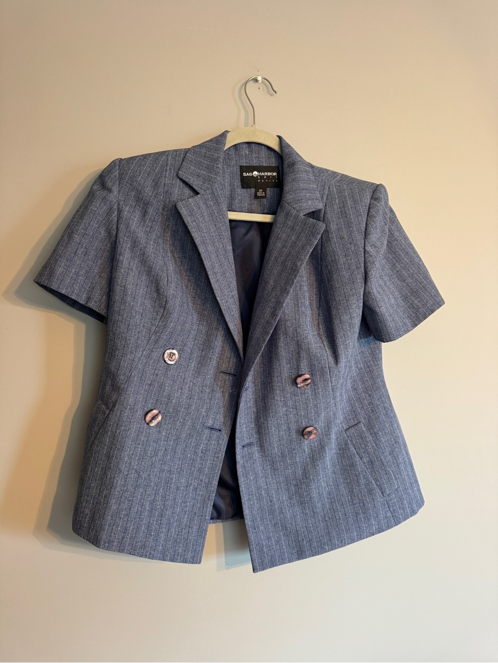 Sag Harbor Short-Sleeve Pinstripe Blazer in Blue